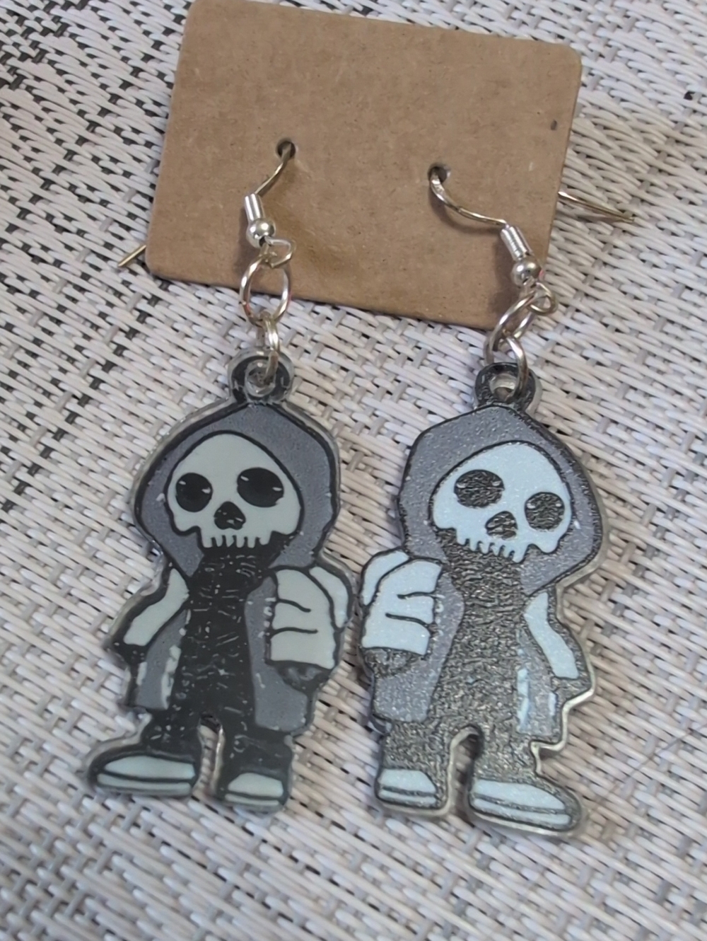 Grey Skull Hoodie Dangle Earrings for Kids Halloween Special Handmade